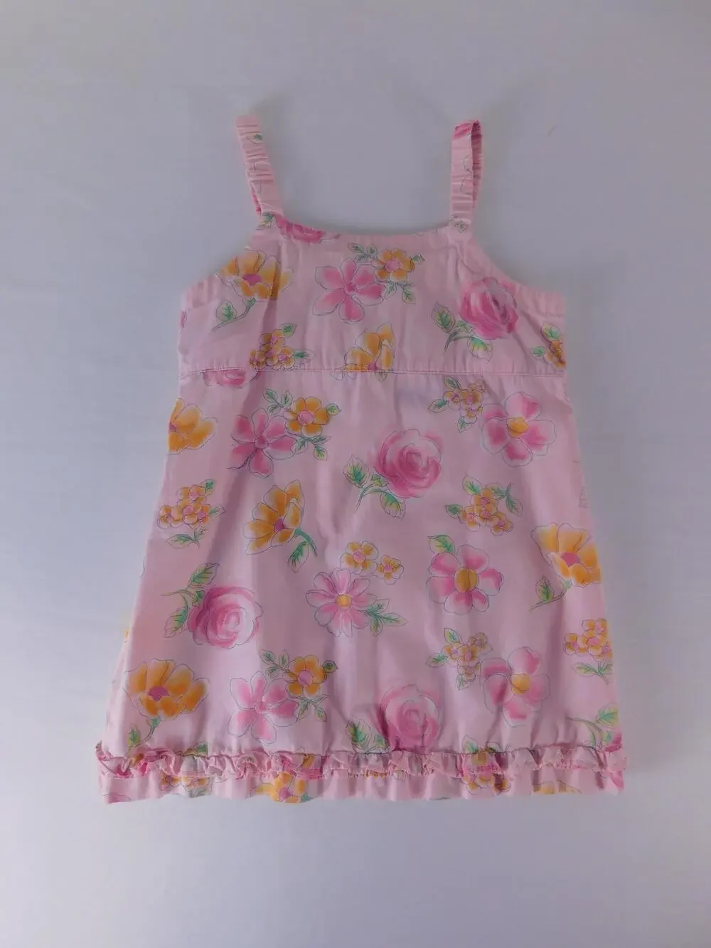 OshKosh B'gosh Dress Girls 4T Pink Floral Print Sundress Ruffle Hem Cotton